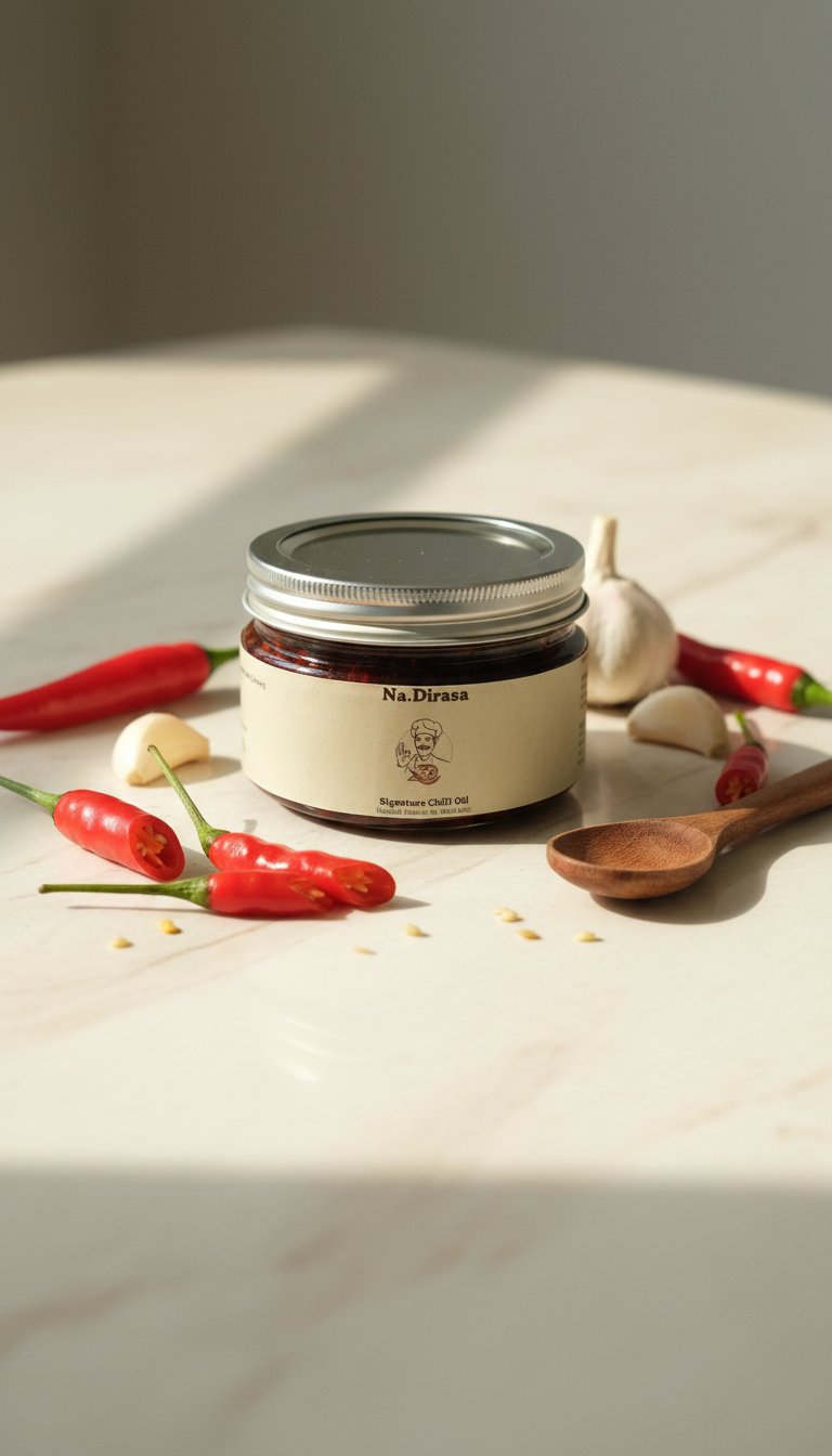 Na.Dirasa chilli oil di atas marmer